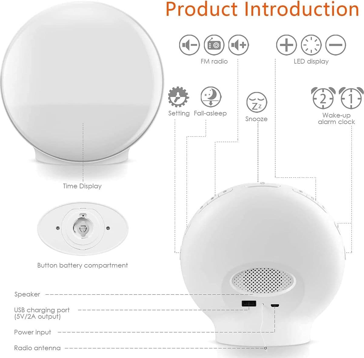 Sveglia da Comodino Digitale Luminosa Smart per Bambini Luce Notturna Led con Doppia Sveglia FM Radio 7 Colori 7 Suoni Naturali - Demo espositiva priva di confezione - 4