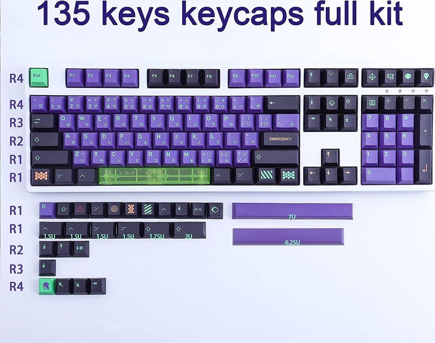 Tasti Mecha 135 Viola Cherry Compatibile con Tastiere Meccaniche Cherry MX Layout US Stile Giapponese