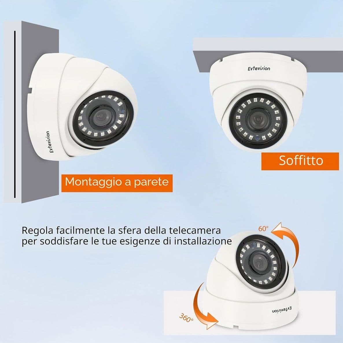Telecamera Sorveglianza Evtevision ES-HD350 Esterno 5MP Videocamera Cablata AHD CVI TVI 1920p Custodia Metallo IP66 Visione Notturna 20M LED Infrarossi Senza Alimentatore BNC Analogica - 5
