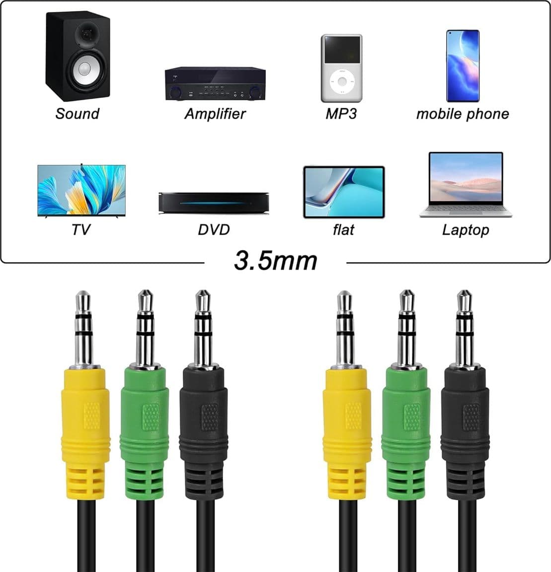 XMSJSIY Cavo Audio Stereo AUX 3.5mm TRS 3 Maschio a 3 Maschio per Altoparlanti 5.1 Compatibile con Dispositivi Multimediali 1,5 m 2 pezzi - 4
