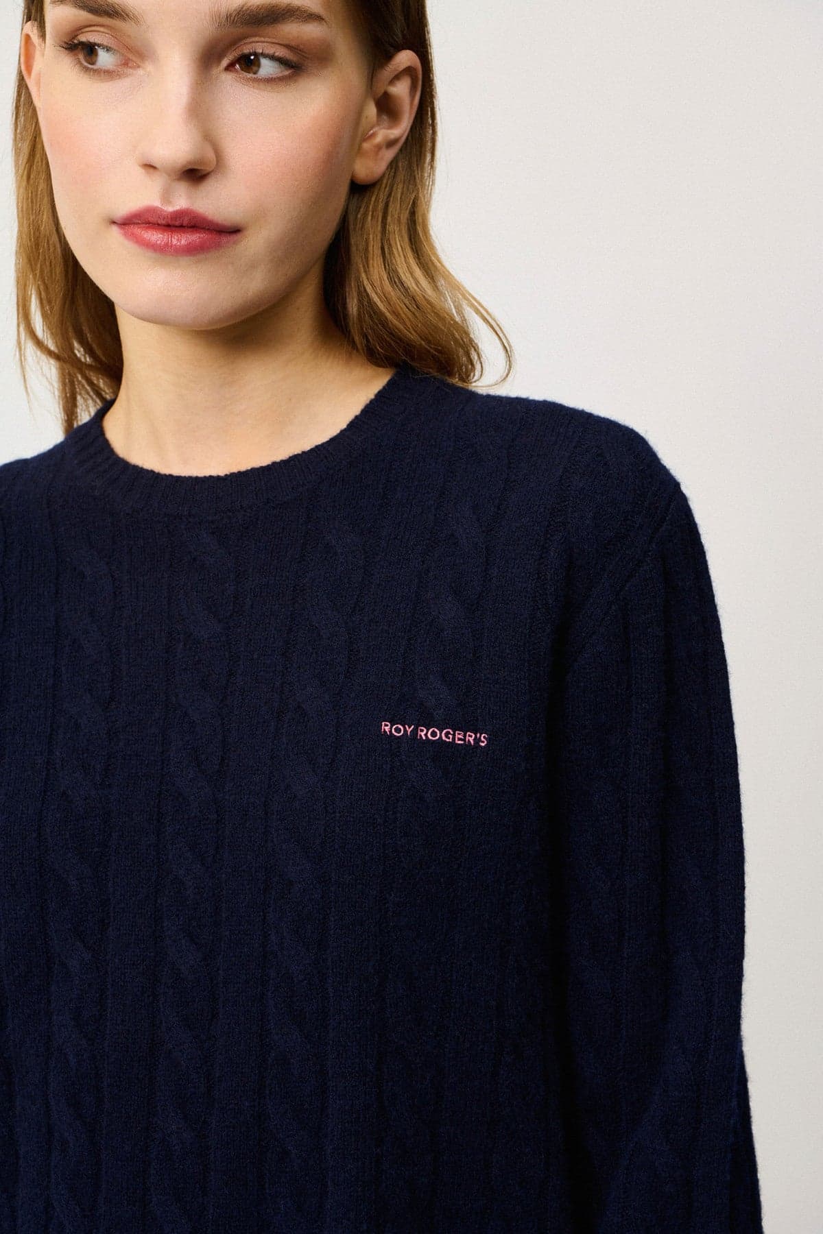 Roy Roger's maglia donna Crew cable WOMAN Cashmere wool blend. - 3