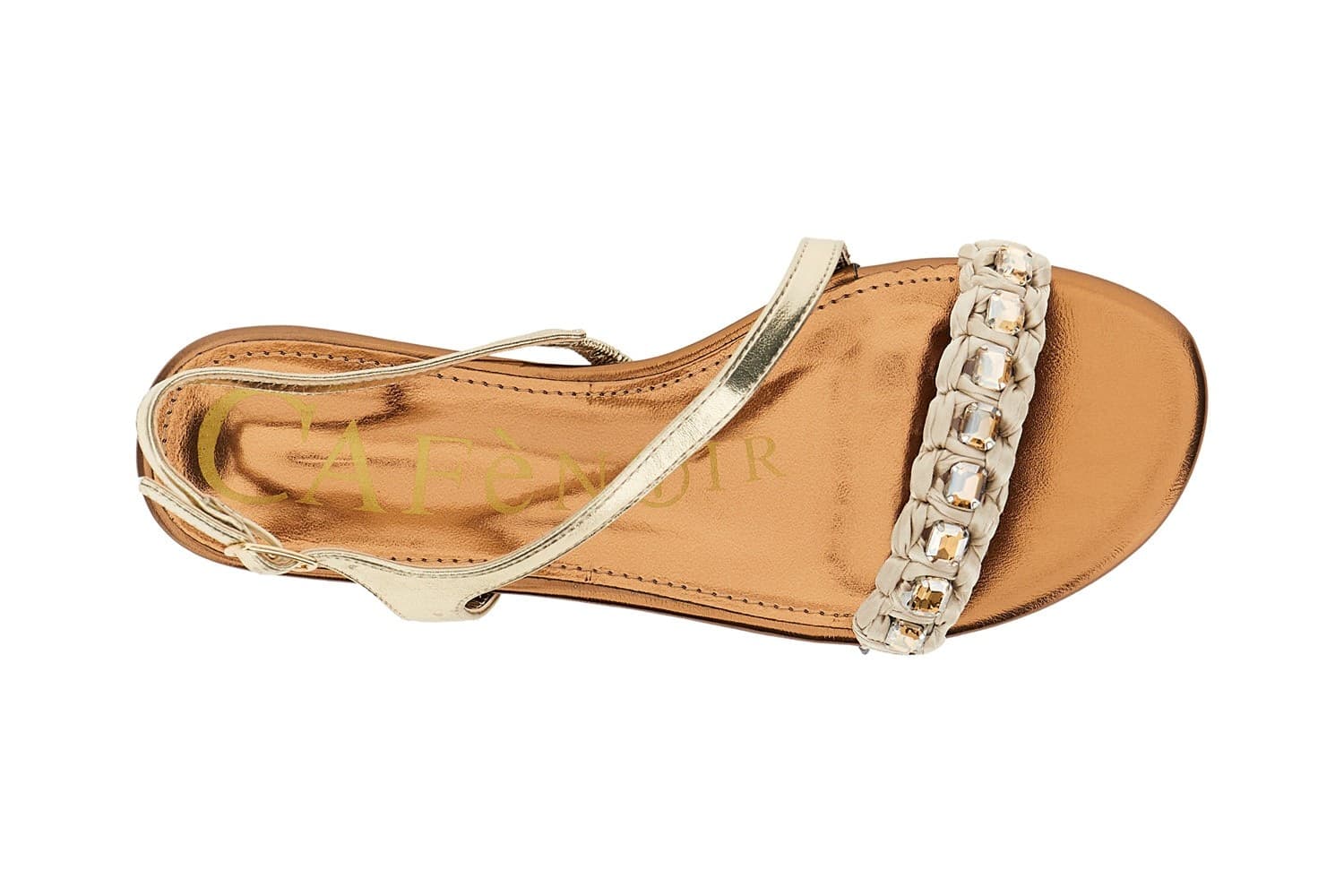 SANDALO ASIMMETRICO IN SINTETICOEFFETTOPELLE LAMINATA CON ACC. STRASS - 6