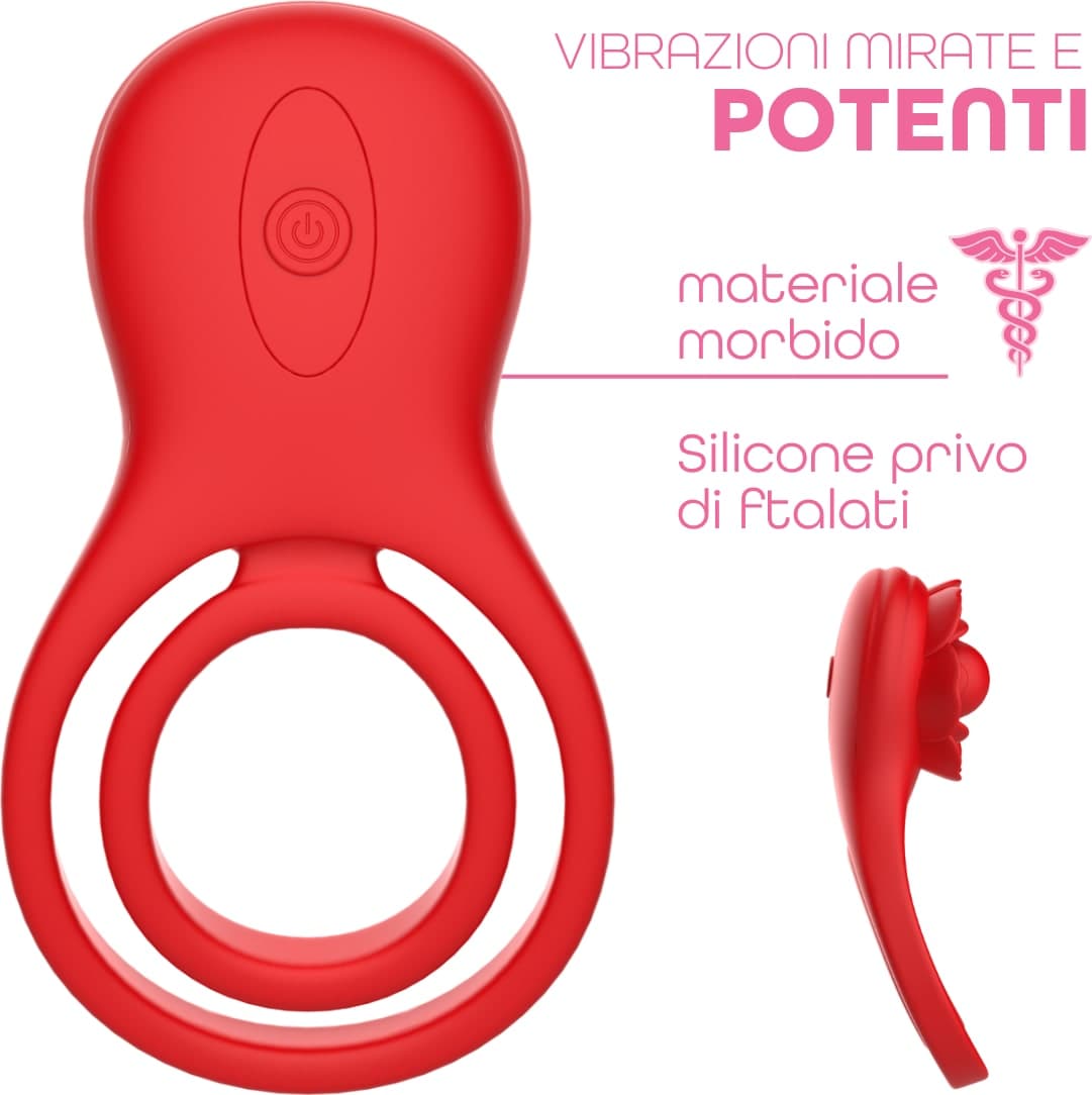 Anello per il Pene Fallico Vibrante con Stimolatore Clitoride App e 9 Vibrazioni - 4