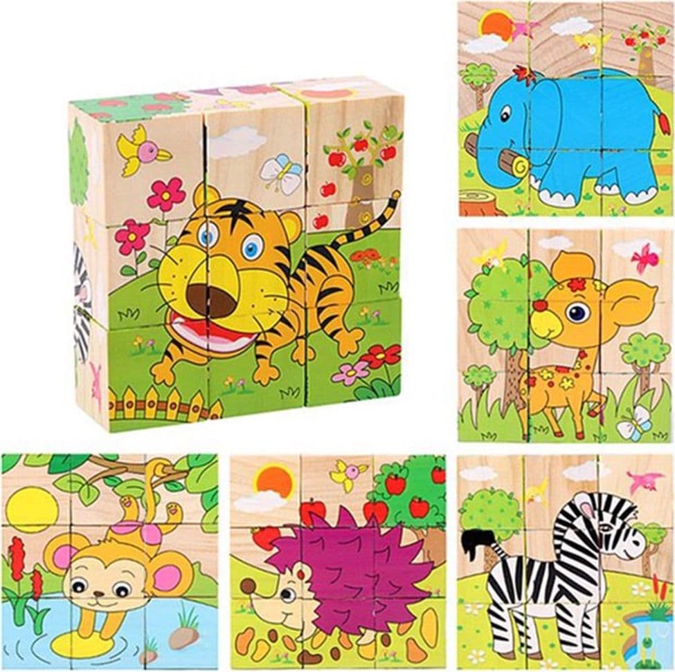 PUZZLE ROMPICAPO CUBI LEGNO PER BAMBINI DESIGN ANIMALI FORESTA GIOCATTOLI EDUCATIVI 31581