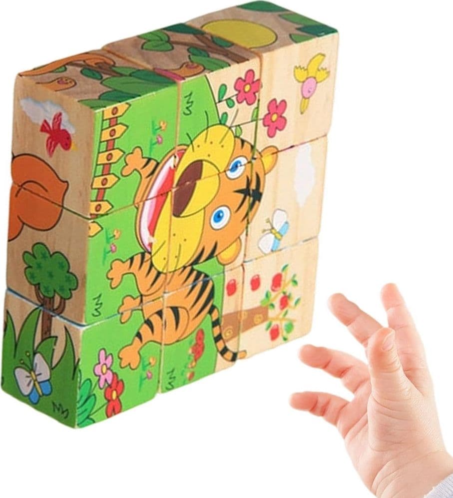 PUZZLE ROMPICAPO CUBI LEGNO PER BAMBINI DESIGN ANIMALI FORESTA GIOCATTOLI EDUCATIVI 31581 - 4
