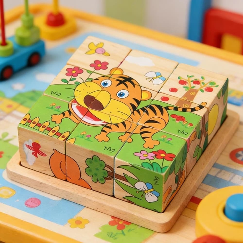 PUZZLE ROMPICAPO CUBI LEGNO PER BAMBINI DESIGN ANIMALI FORESTA GIOCATTOLI EDUCATIVI 31581 - 5