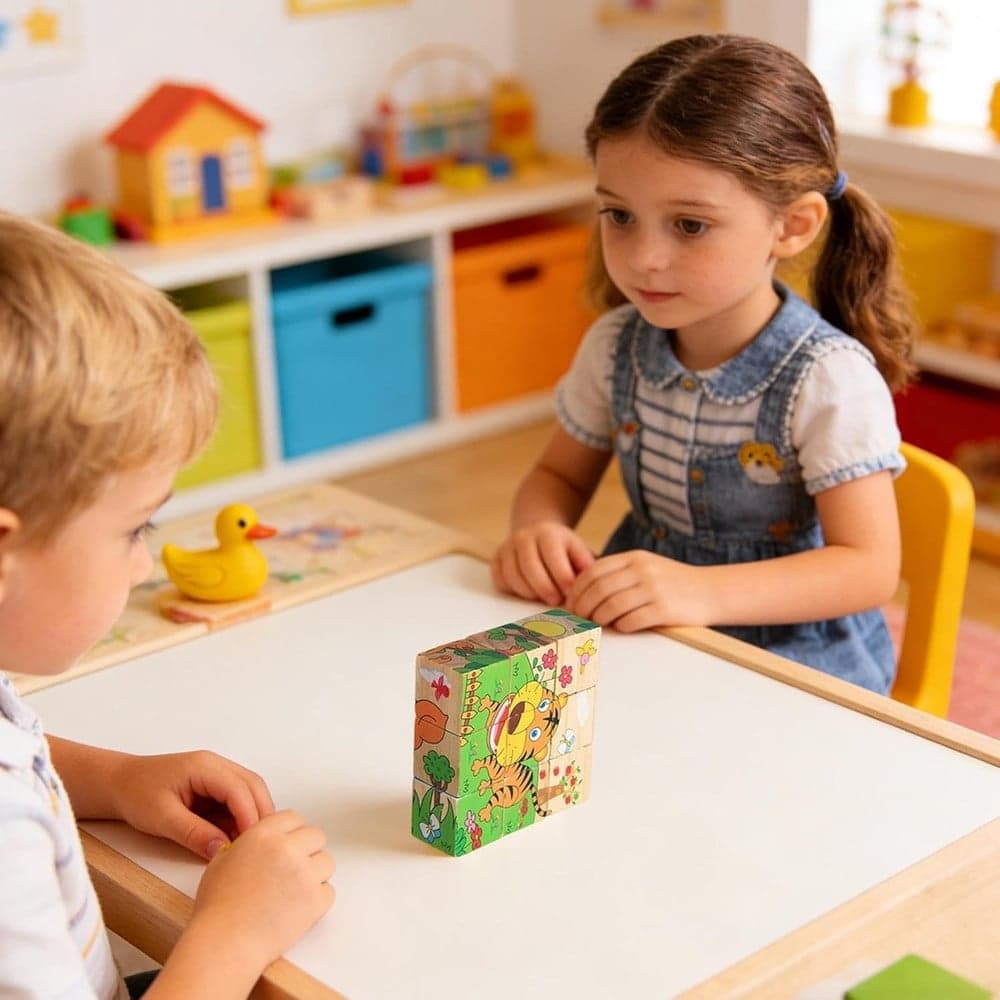 PUZZLE ROMPICAPO CUBI LEGNO PER BAMBINI DESIGN ANIMALI FORESTA GIOCATTOLI EDUCATIVI 31581 - 6
