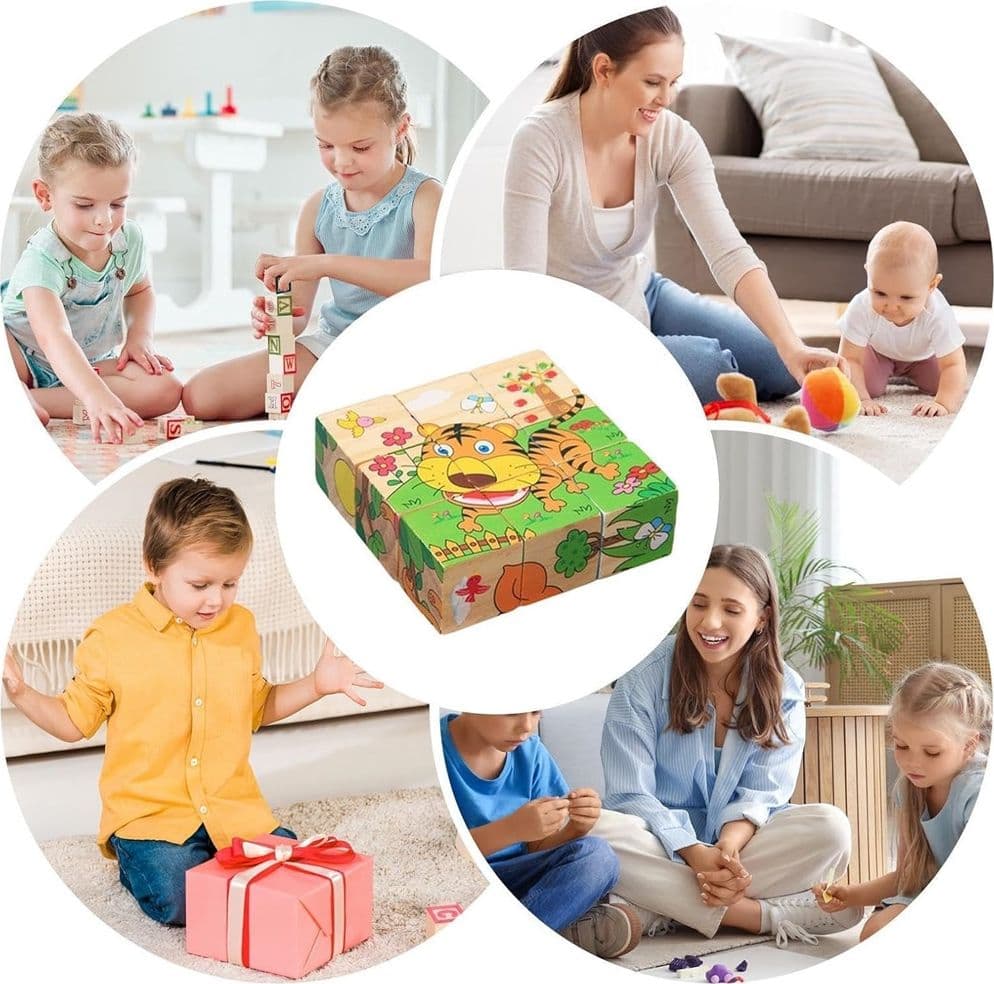 PUZZLE ROMPICAPO CUBI LEGNO PER BAMBINI DESIGN ANIMALI FORESTA GIOCATTOLI EDUCATIVI 31581 - 8