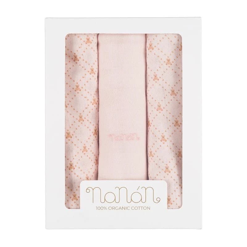 Set 3 pezzi Mussola All Over Lettering 80x80 cm Rosa