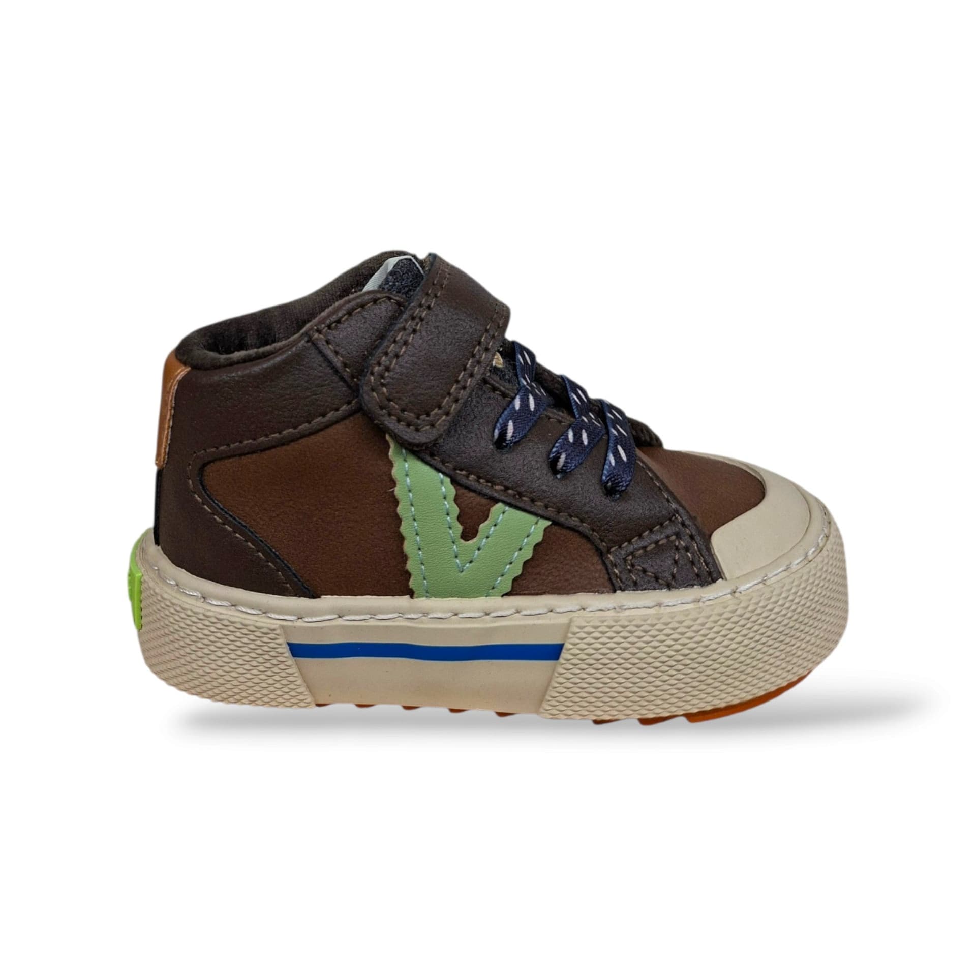 Victoria Tribu Sneakers Bambini Ragazzi Marrone Verdino | Pelle Laccio Elastico Velcro | Taglia 22-30 | Scarpetteria Gica