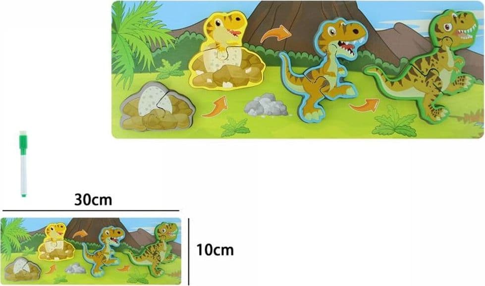 LAVAGNA PUZZLE IN LEGNO A INCASTRO CICLO CRESCITA DINOSAURO GIOCO EDUCATIVO BAMBINI 74996 - 2