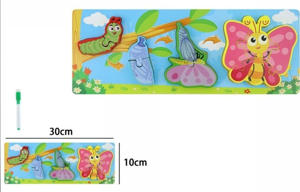 LAVAGNA PUZZLE IN LEGNO A INCASTRO CICLO CRESCITA FARFALLA GIOCO EDUCATIVO BAMBINI 74995 - 2