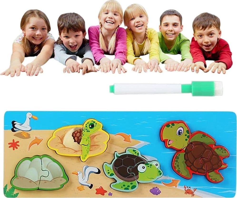 LAVAGNA PUZZLE IN LEGNO A INCASTRO CICLO CRESCITA TARTARUGA GIOCO EDUCATIVO BAMBINI 74993 - 6