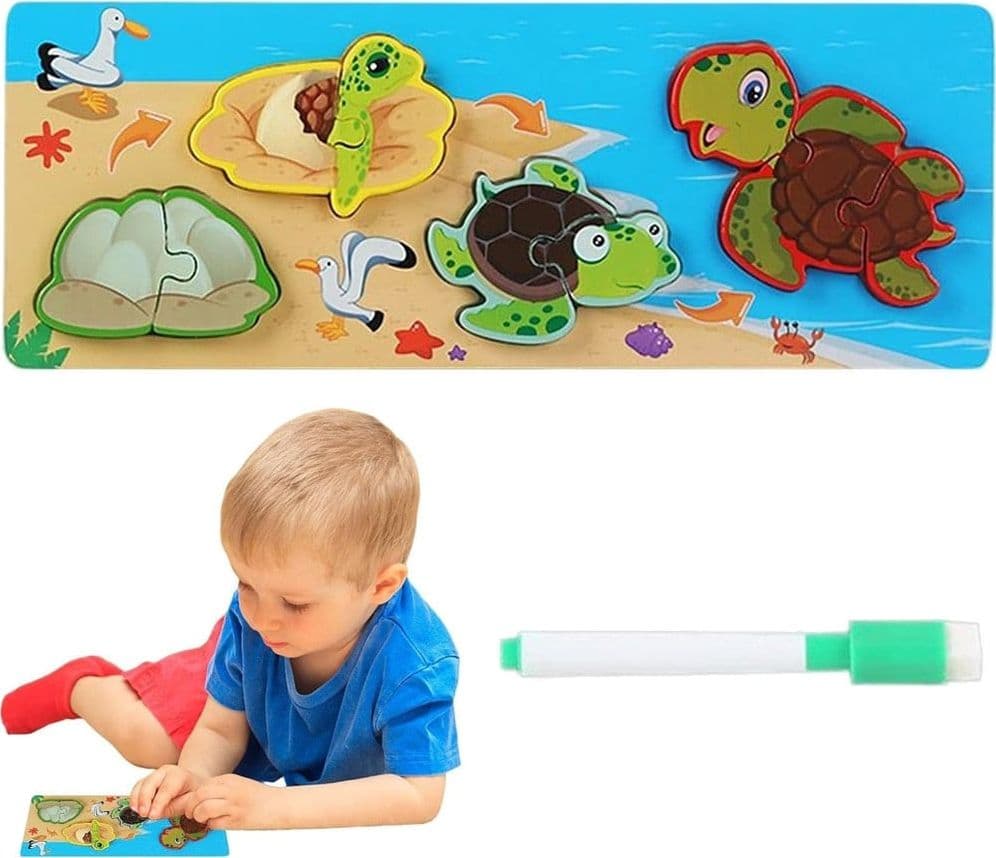 LAVAGNA PUZZLE IN LEGNO A INCASTRO CICLO CRESCITA TARTARUGA GIOCO EDUCATIVO BAMBINI 74993 - 7