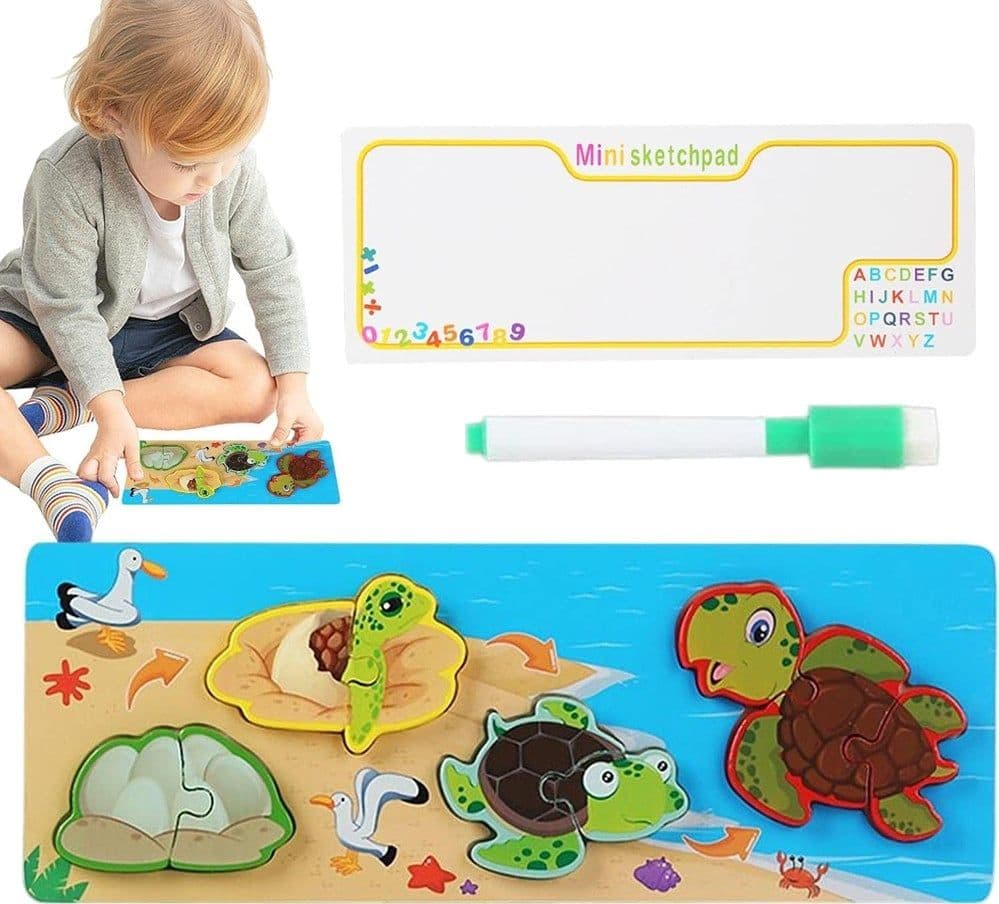 LAVAGNA PUZZLE IN LEGNO A INCASTRO CICLO CRESCITA TARTARUGA GIOCO EDUCATIVO BAMBINI 74993 - 9