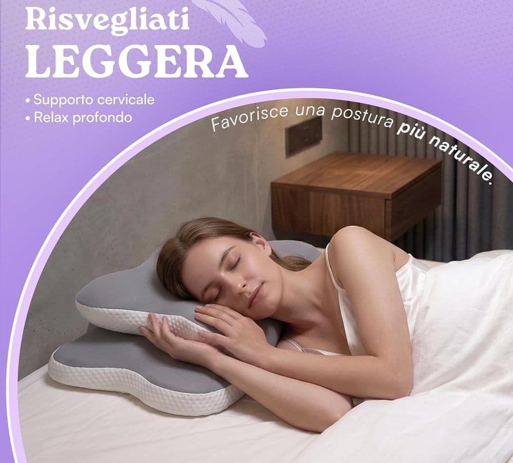 CUSCINO CERVICALE PER DORMIRE SUPPORTO COLLO SPALLE DESIGN ORTOPEDICO FEDERA TRASPIRANTE - 2