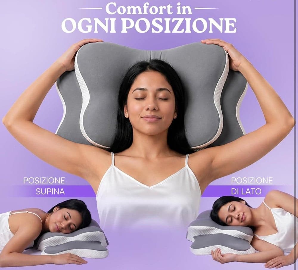 CUSCINO CERVICALE PER DORMIRE SUPPORTO COLLO SPALLE DESIGN ORTOPEDICO FEDERA TRASPIRANTE - 6
