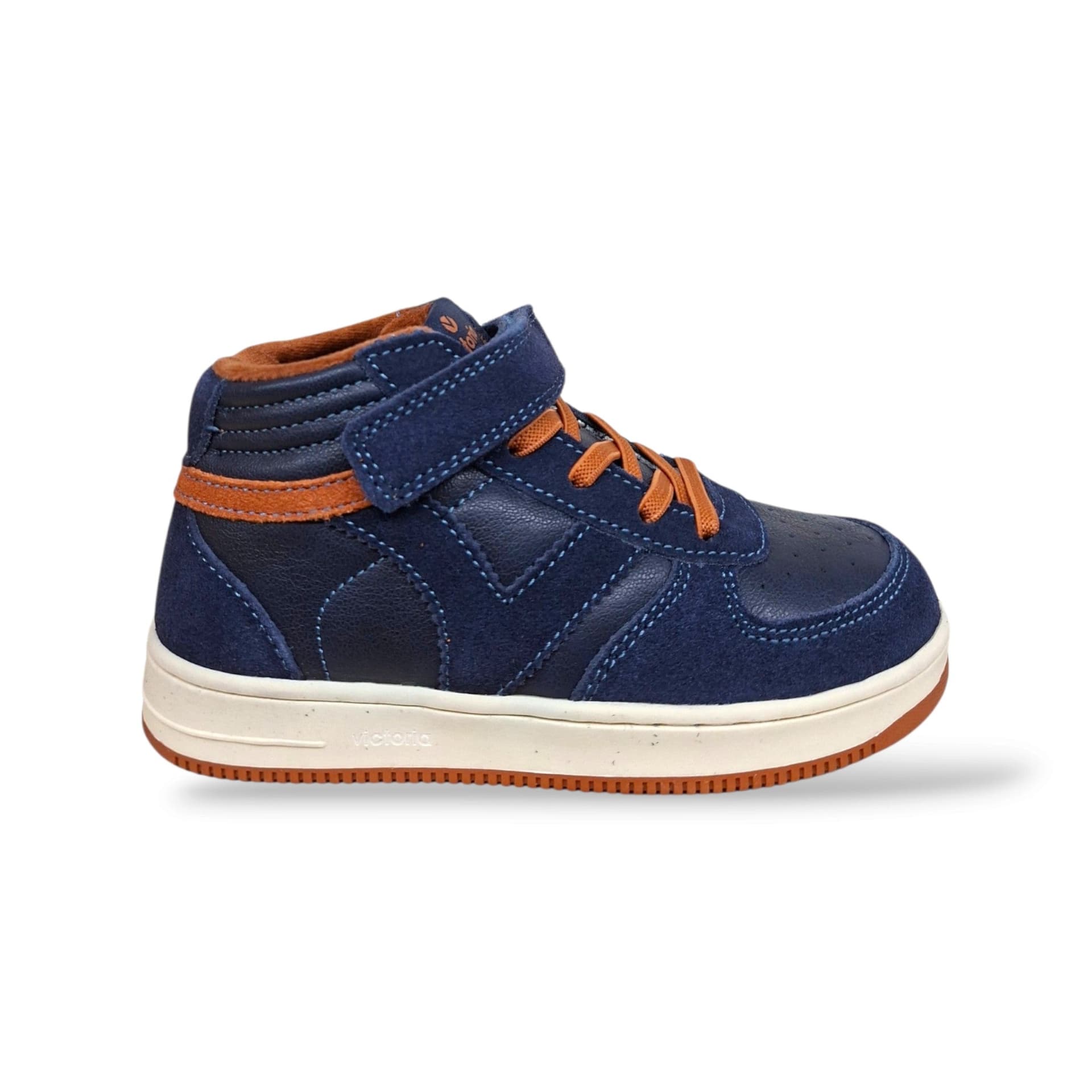 Victoria Tiempo Sneakers Bambini Ragazzi Blue Arancione | Pelle Suede Laccio Elastico Velcro | Taglia 28-35 | Scarpetteria Gica