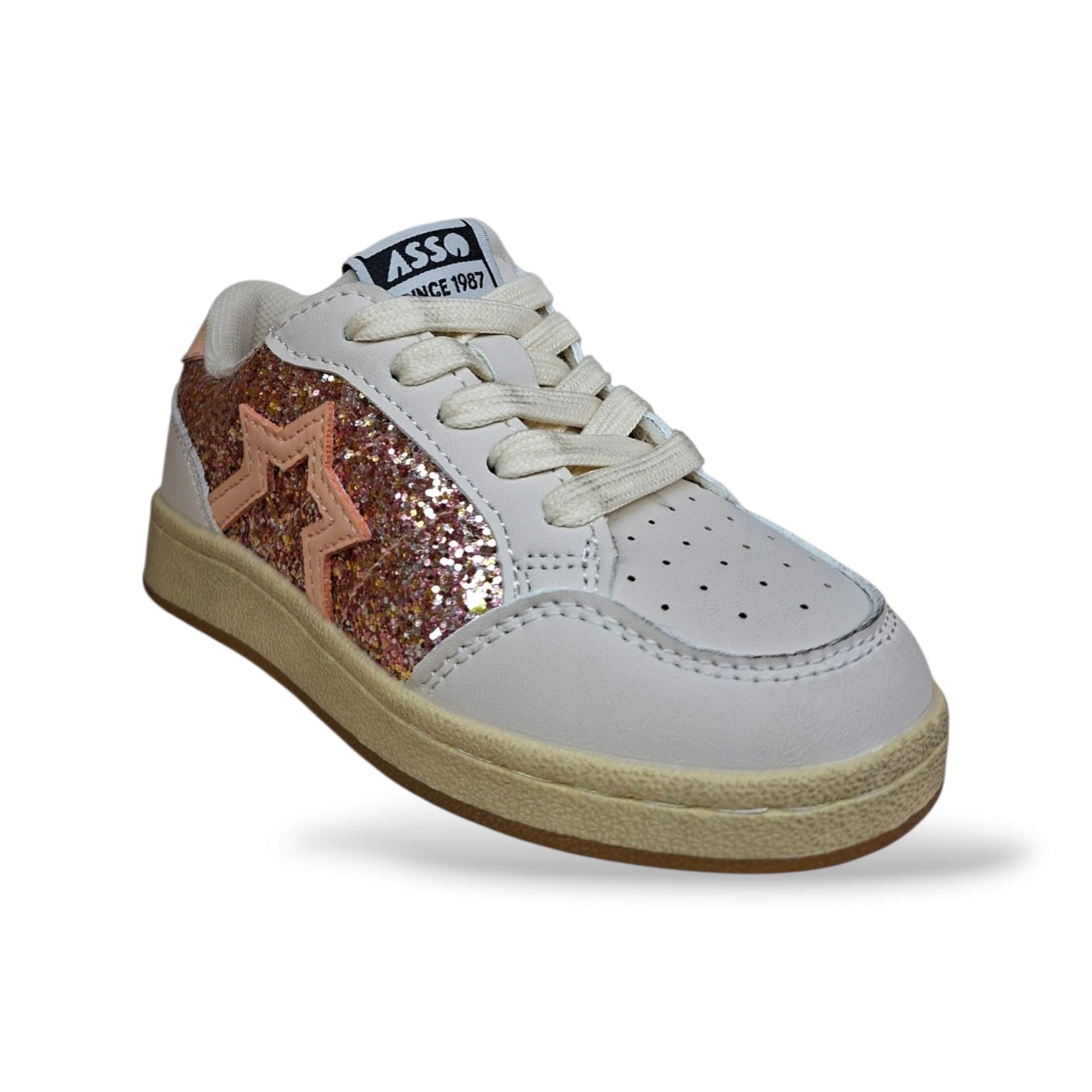 A.S.S.O. Hyper Sneakers Bambine Ragazze Bianco Glitter Cipria Rosa | Lacci Zip Laterale Stella Glitterata | Taglia 27-37 | Scarpetteria Gica - 2
