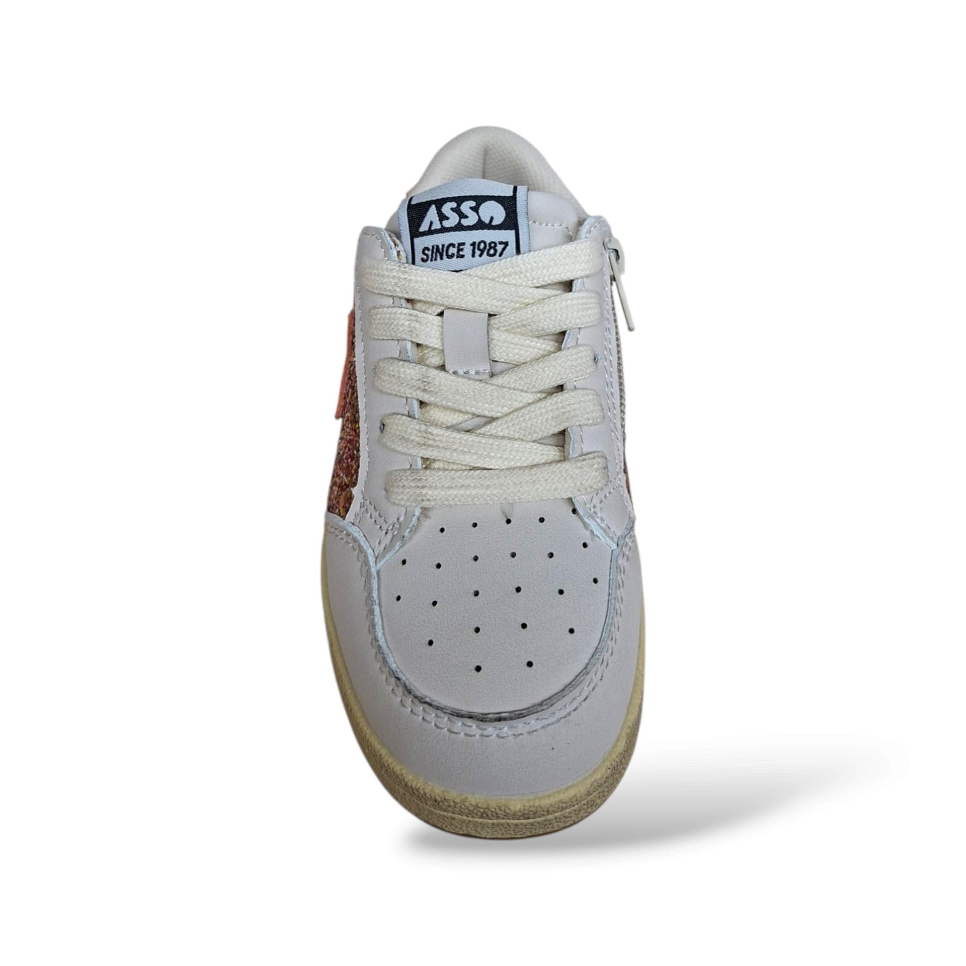 A.S.S.O. Hyper Sneakers Bambine Ragazze Bianco Glitter Cipria Rosa | Lacci Zip Laterale Stella Glitterata | Taglia 27-37 | Scarpetteria Gica - 4