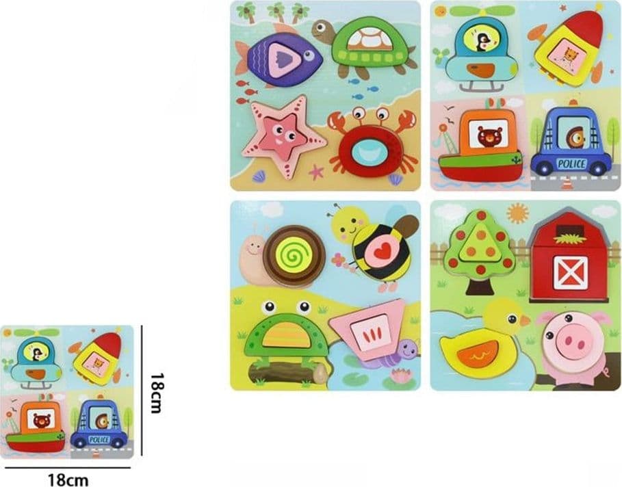 PUZZLE IN LEGNO A INCASTRO GIOCO EDUCATIVO PER BAMBINI INSERTI ASSORTITI 4 MODELLI 66959 - 2