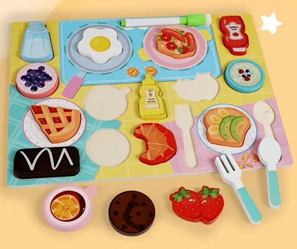 SET PUZZLE LAVAGNA GIOCO IN LEGNO REVERSIBILE EDUCATIVO BAMBINI TEMA COLAZIONE/PRANZO 32374 - 5