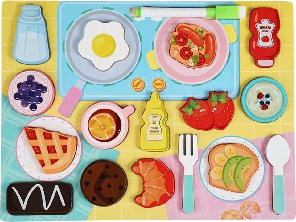 SET PUZZLE LAVAGNA GIOCO IN LEGNO REVERSIBILE EDUCATIVO BAMBINI TEMA COLAZIONE/PRANZO 32374 - 6