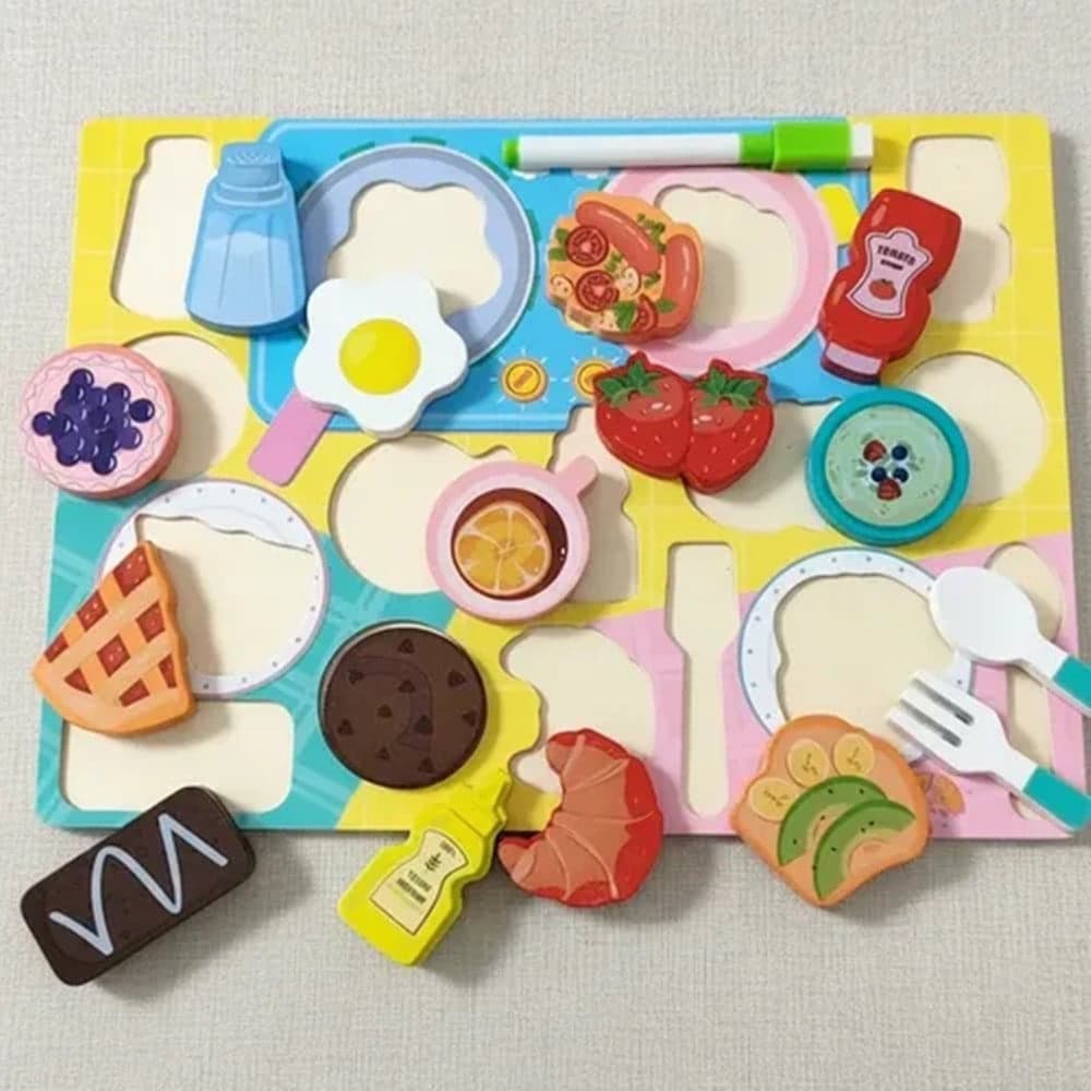 SET PUZZLE LAVAGNA GIOCO IN LEGNO REVERSIBILE EDUCATIVO BAMBINI TEMA COLAZIONE/PRANZO 32374 - 7