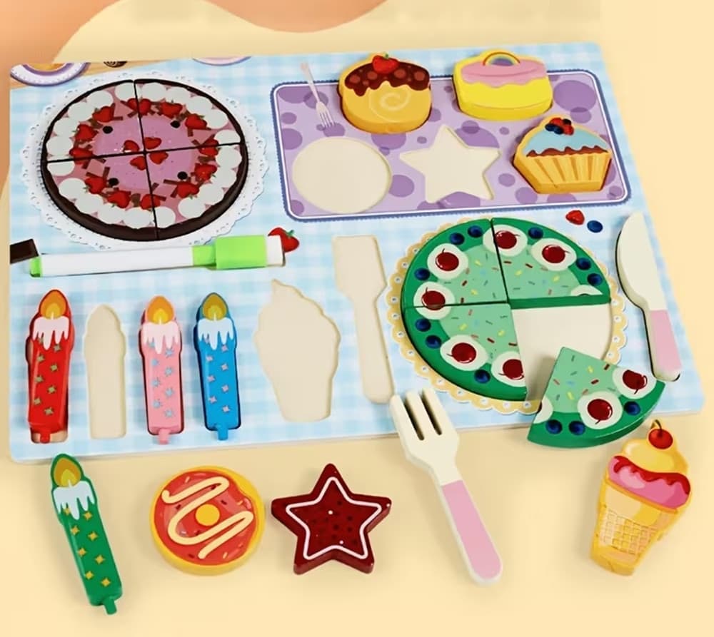 SET PUZZLE LAVAGNA GIOCO IN LEGNO REVERSIBILE EDUCATIVO BAMBINI TEMA DOLCI TORTE 32375 - 2