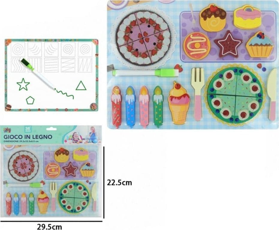 SET PUZZLE LAVAGNA GIOCO IN LEGNO REVERSIBILE EDUCATIVO BAMBINI TEMA DOLCI TORTE 32375 - 5