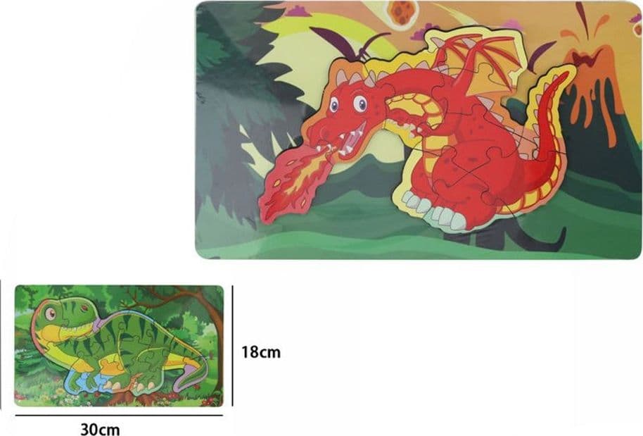 PUZZLE 3D A INCASTRO IN LEGNO ROMPICAPO TEMA DINOSAURO/DRAGO GIOCO BAMBINI 30X18CM 53559 - 2