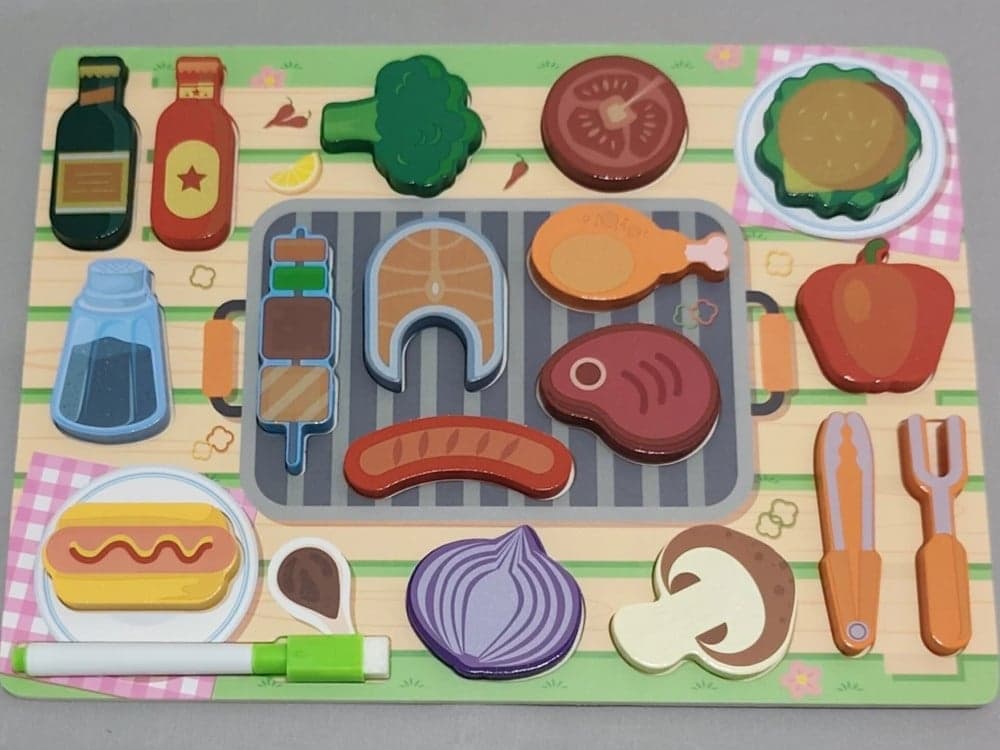 SET PUZZLE LAVAGNA GIOCO IN LEGNO REVERSIBILE EDUCATIVO BAMBINI TEMA BARBECUE CUCINA 32373 - 4