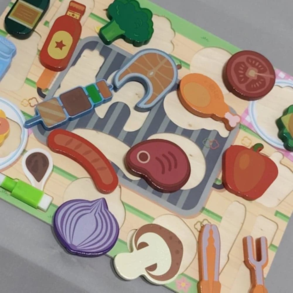 SET PUZZLE LAVAGNA GIOCO IN LEGNO REVERSIBILE EDUCATIVO BAMBINI TEMA BARBECUE CUCINA 32373 - 5