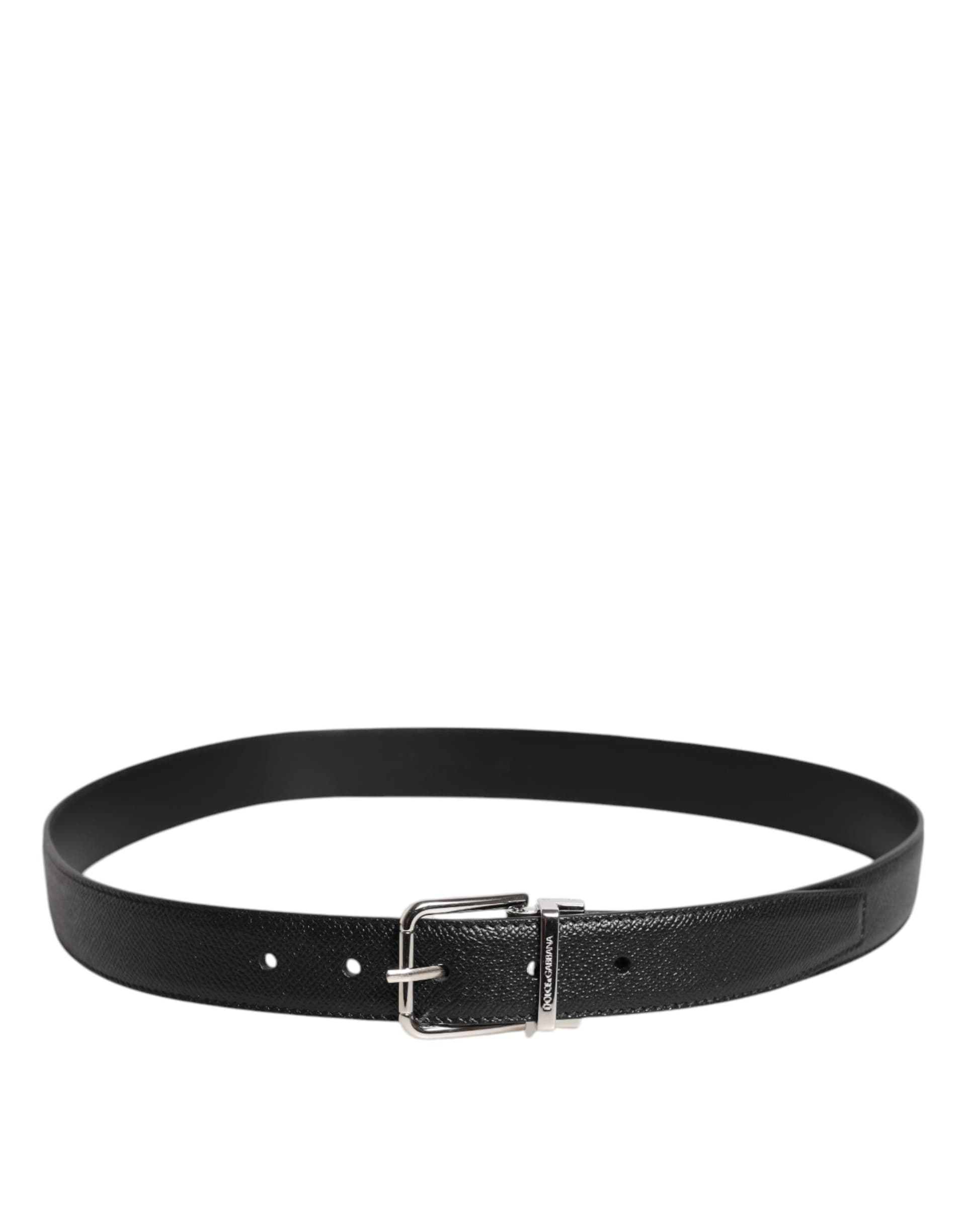 Dolce & Gabbana Black Calf Leather Classic Silver Buckle Belt - 2