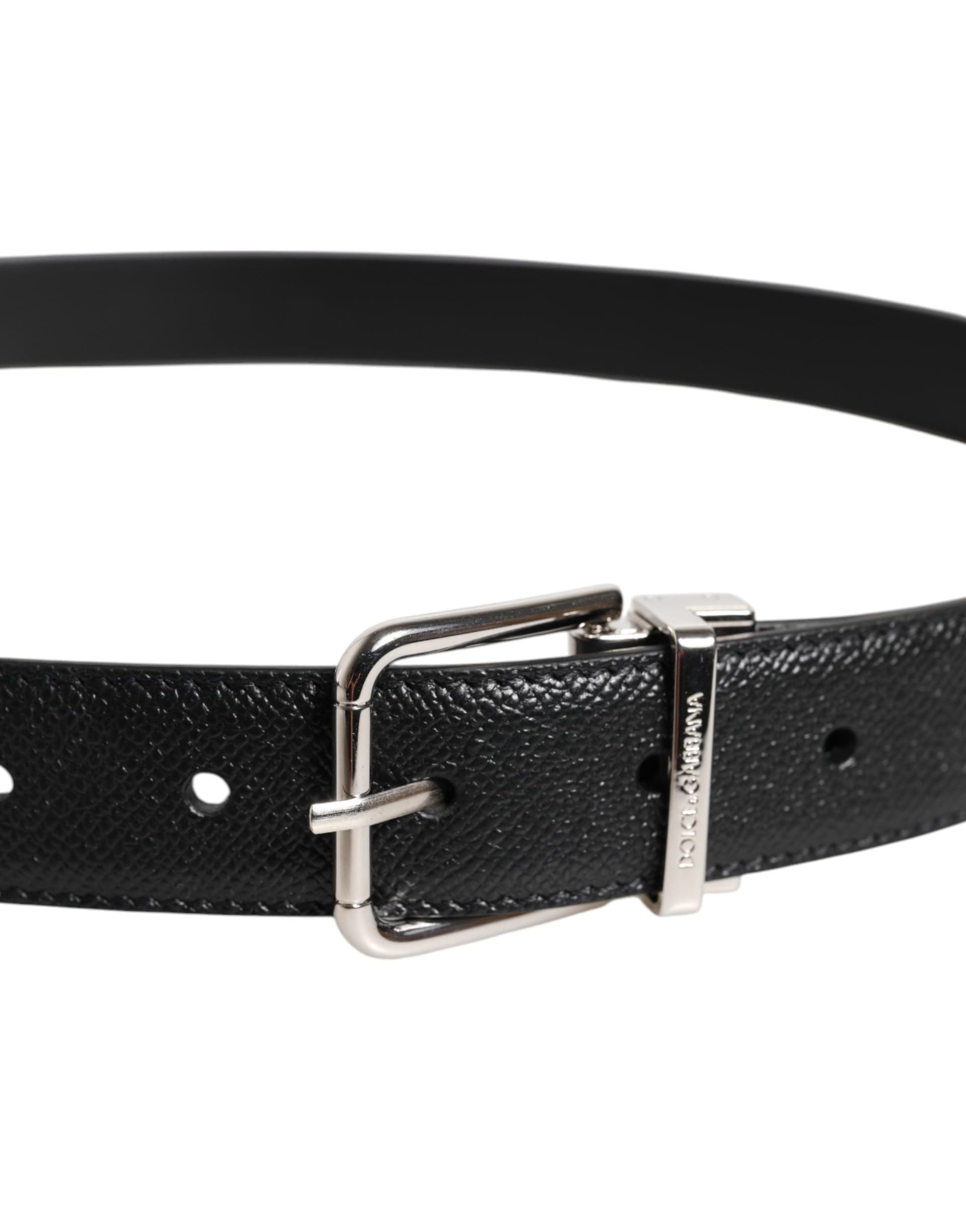Dolce & Gabbana Black Calf Leather Classic Silver Buckle Belt - 3