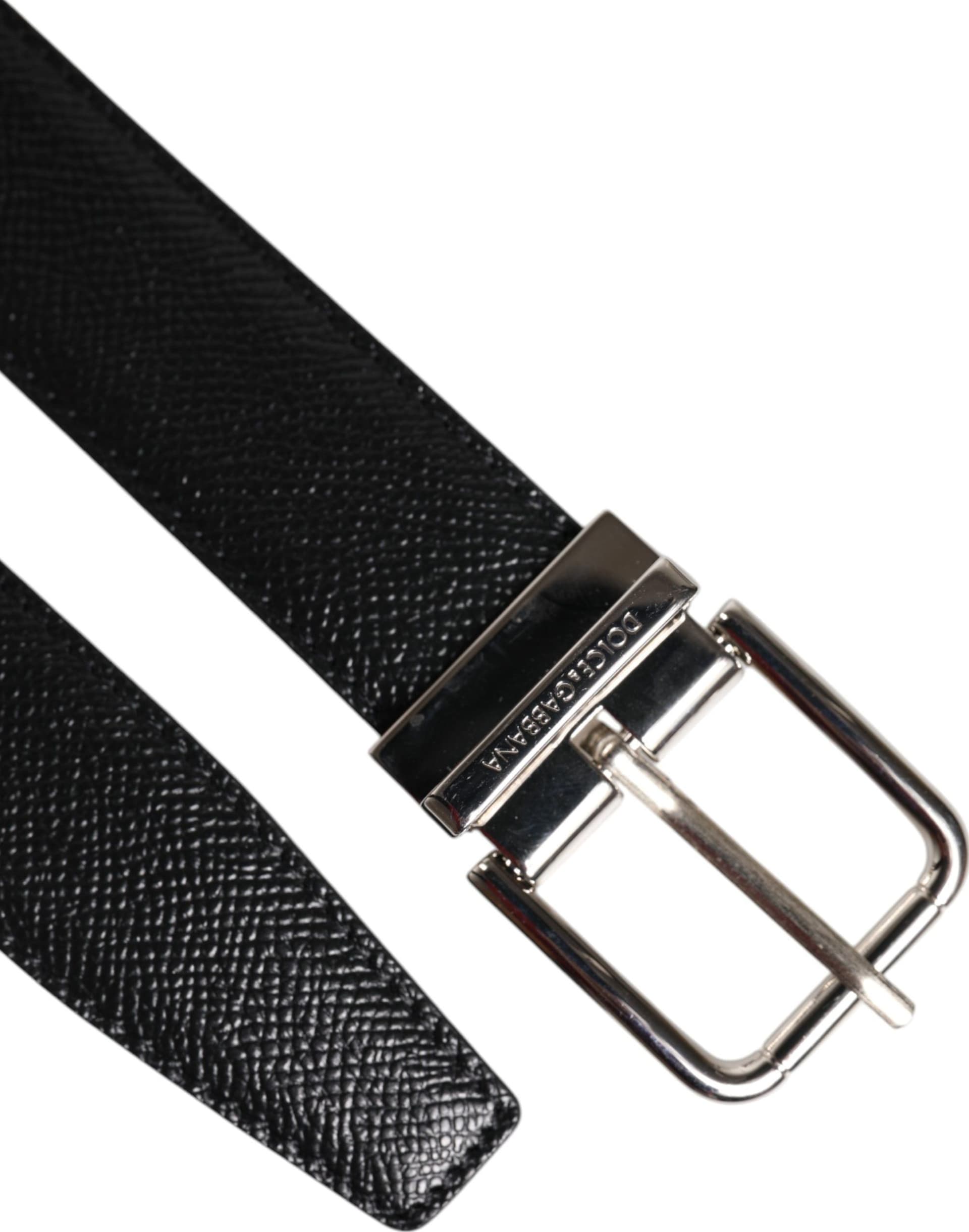 Dolce & Gabbana Black Calf Leather Classic Silver Buckle Belt - 5