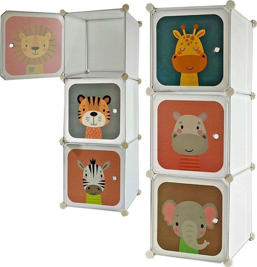 SET 3 CUBI CONTENITORI MODULARI SALVASPAZIO PER BAMBINI SCAFFALE PORTA GIOCHI ANTE DECORATE