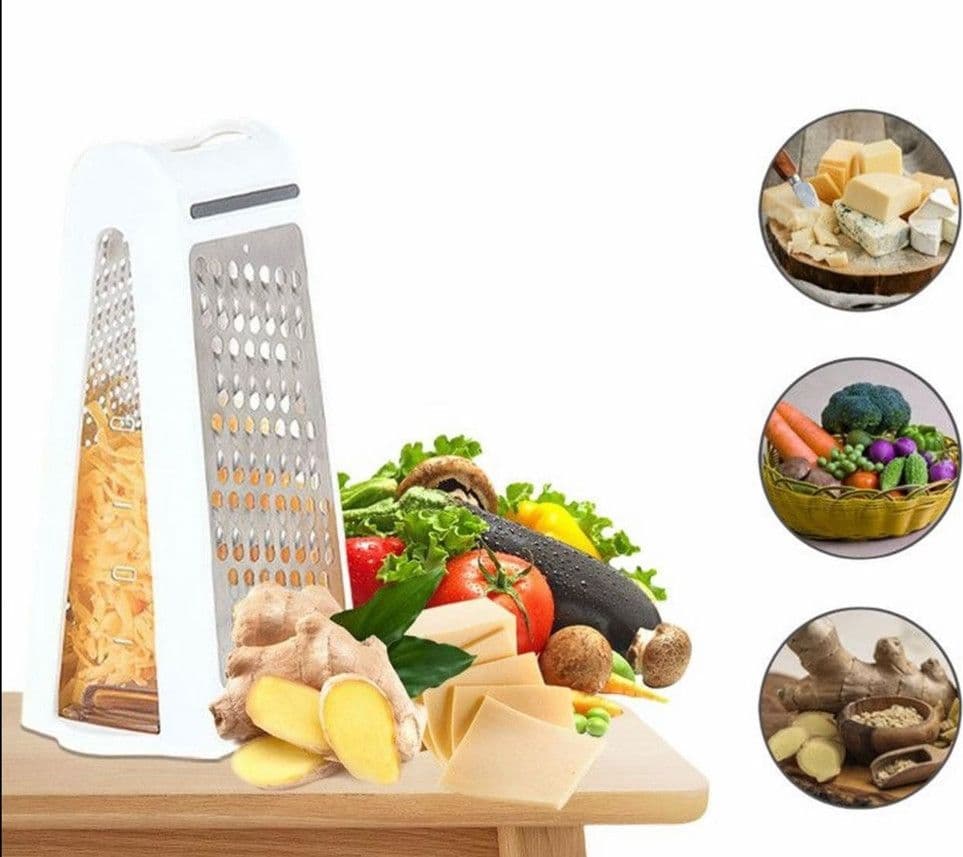 GRATTUGIA A DOPPIA FACCIA CON IMPUGNATURA CONTENITORE TRASPARENTE FORMAGGIO VERDURE CUCINA - 2