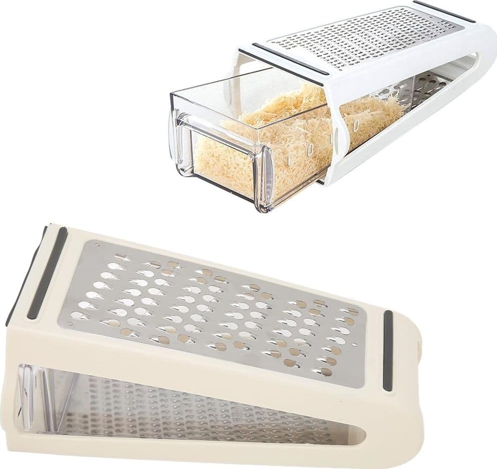 GRATTUGIA A DOPPIA FACCIA CON IMPUGNATURA CONTENITORE TRASPARENTE FORMAGGIO VERDURE CUCINA - 7