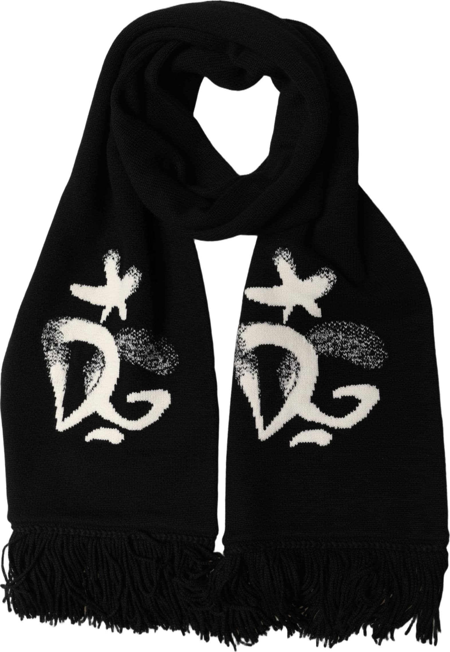 Dolce & Gabbana Black Cashmere Knitted Fringed Foulard Scarf - 2