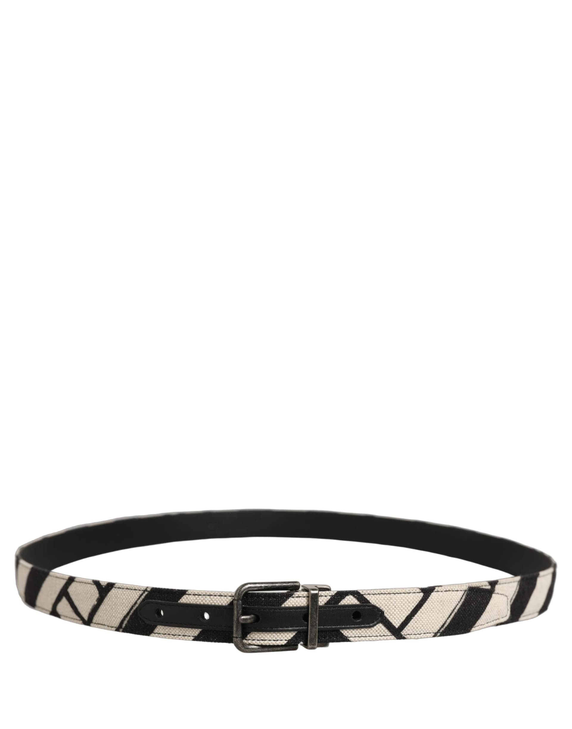 Dolce & Gabbana Black Ivory Silver Tone Metal Buckle Belt - 2