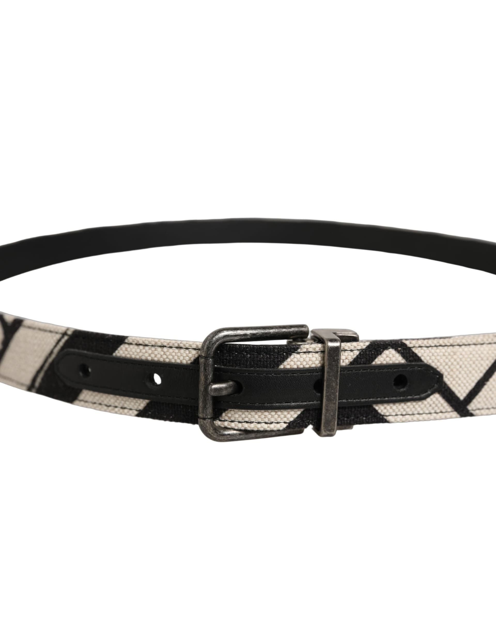 Dolce & Gabbana Black Ivory Silver Tone Metal Buckle Belt - 3