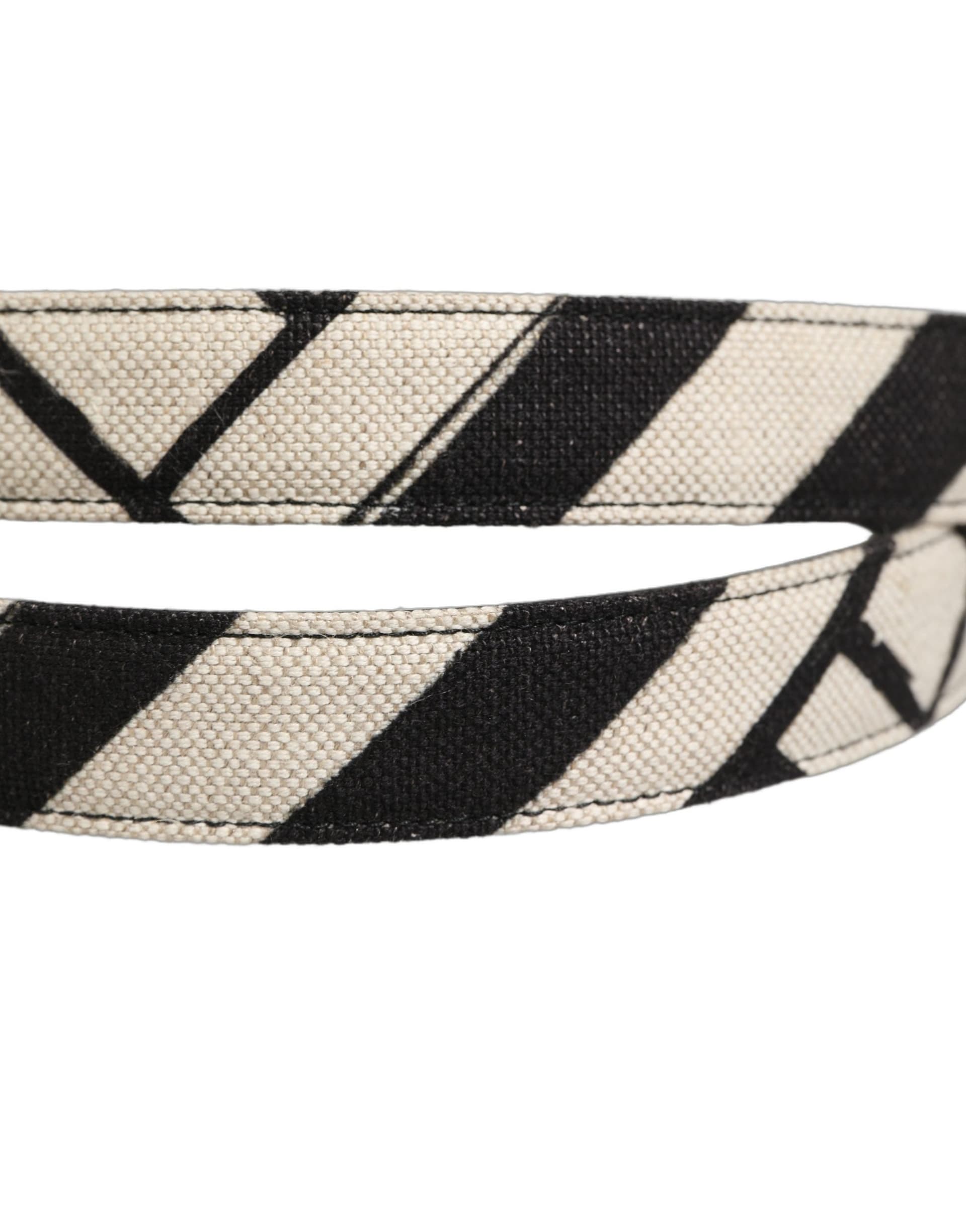 Dolce & Gabbana Black Ivory Silver Tone Metal Buckle Belt - 5