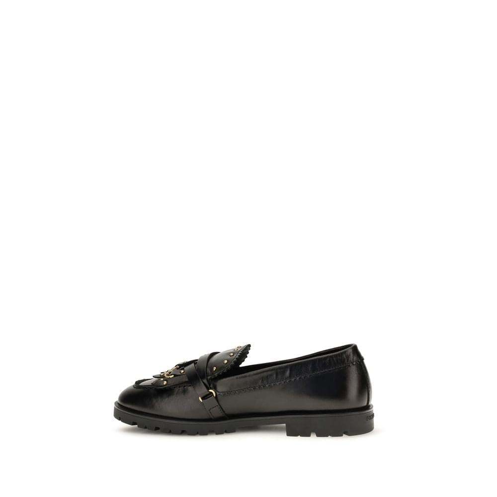 PINKO Black Calf Leather Bos Taurus Slip-On Loafers - 3