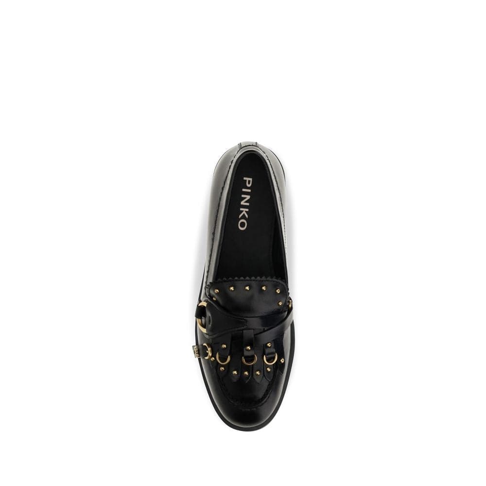 PINKO Black Calf Leather Bos Taurus Slip-On Loafers - 4