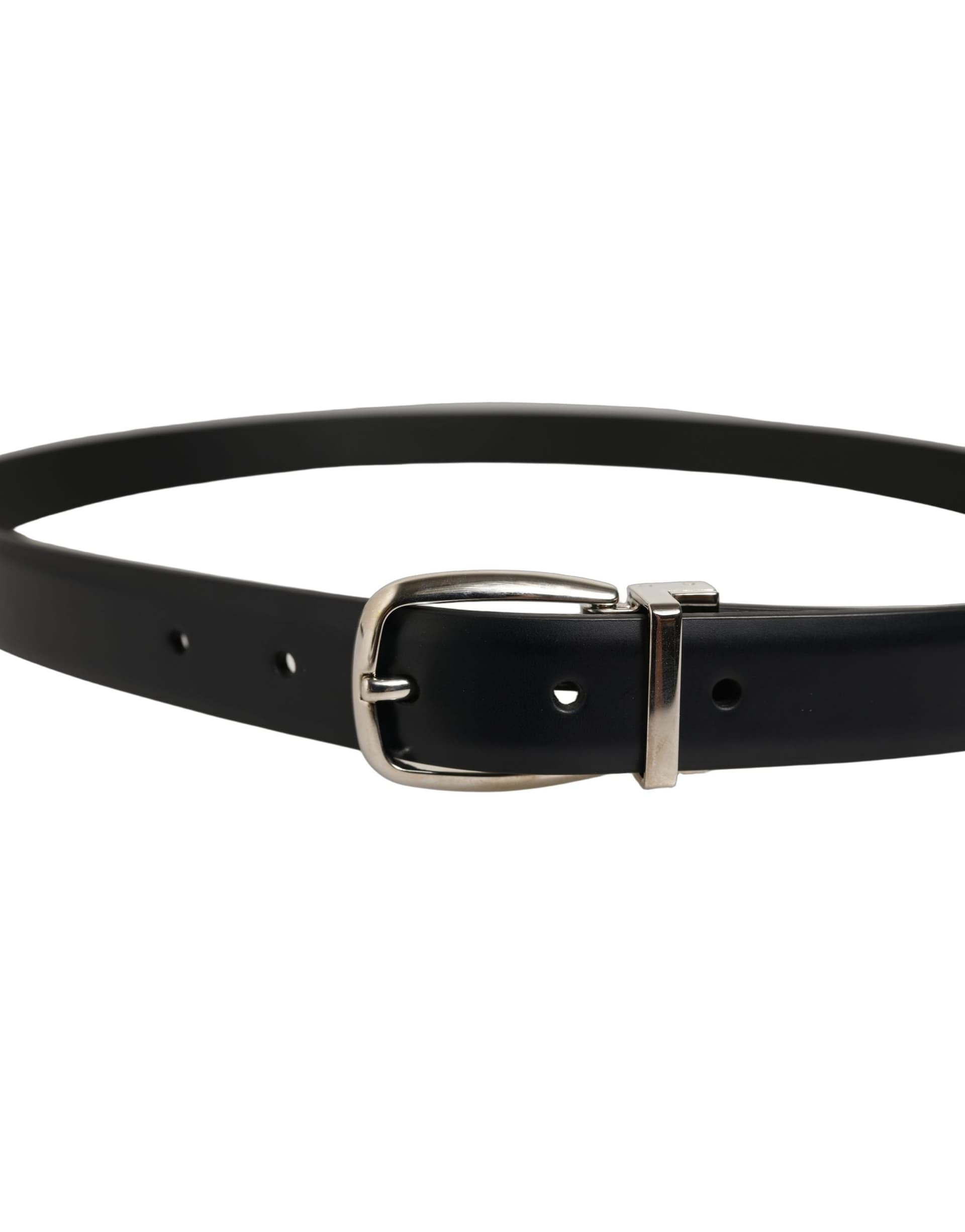 Dolce & Gabbana Blue Calf Leather Silver Metal Buckle Belt - 3
