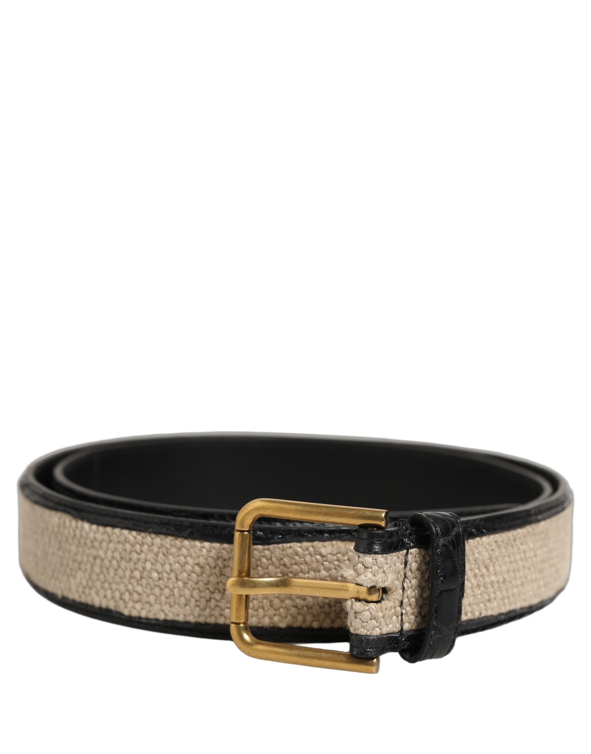 Dolce & Gabbana Beige Black Woven Leather Metal Buckle Belt - 2
