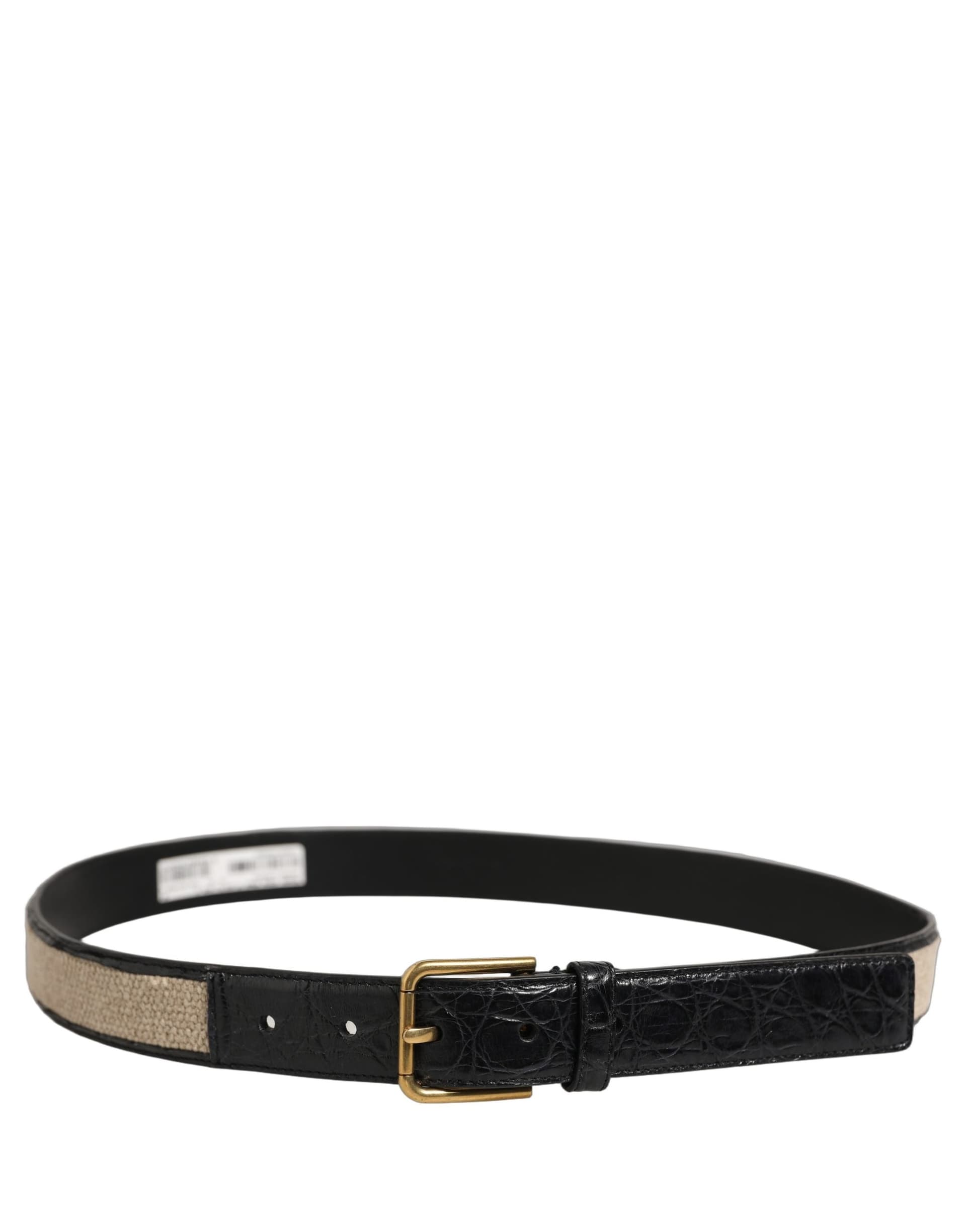 Dolce & Gabbana Beige Black Woven Leather Metal Buckle Belt - 3