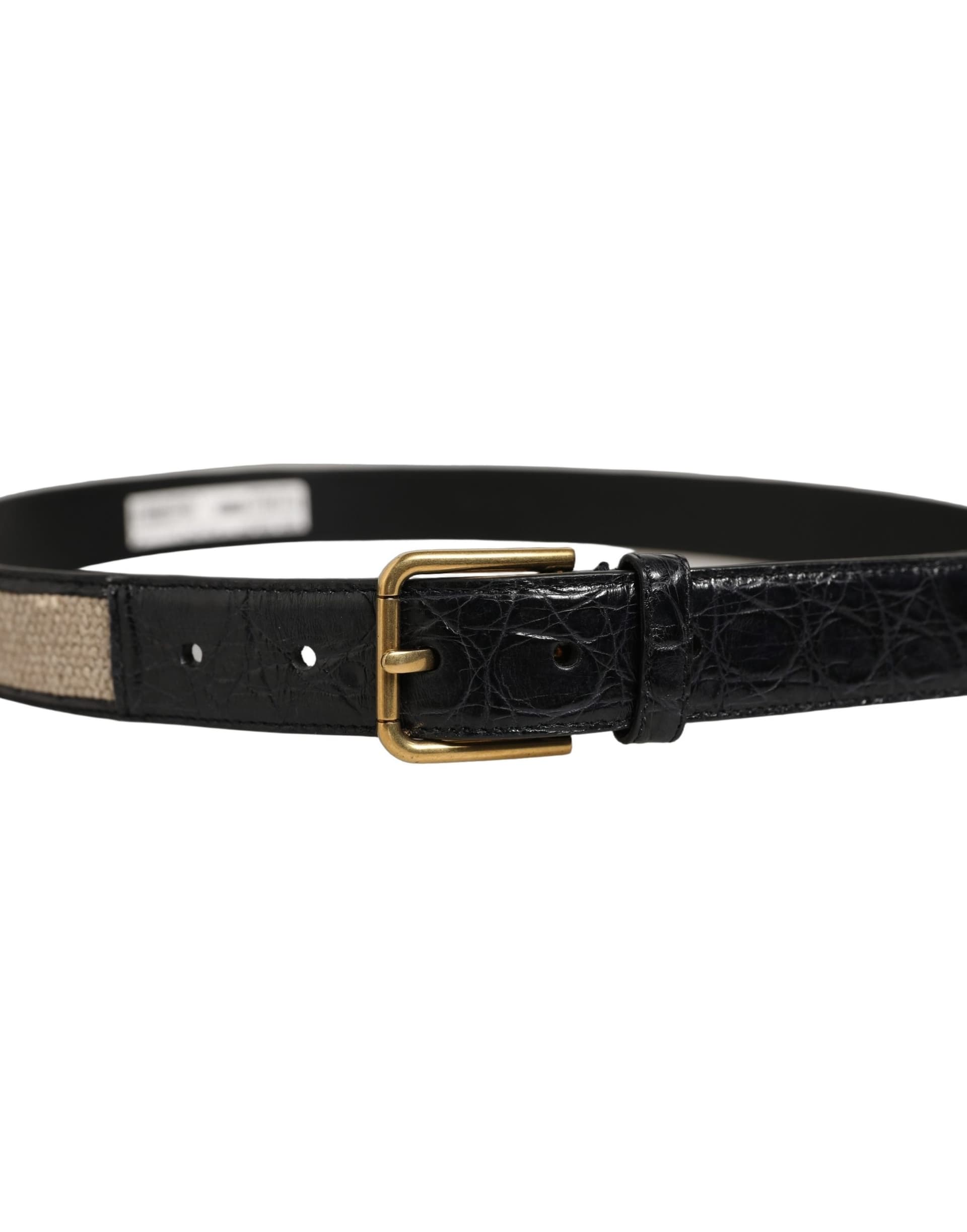 Dolce & Gabbana Beige Black Woven Leather Metal Buckle Belt - 4