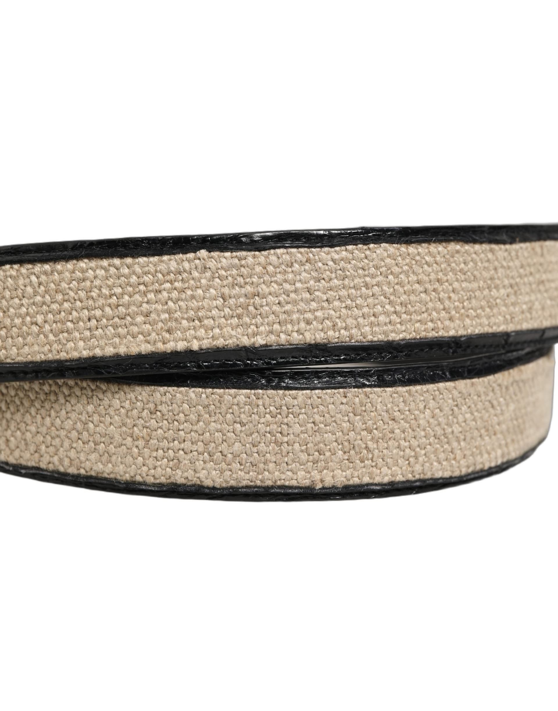 Dolce & Gabbana Beige Black Woven Leather Metal Buckle Belt - 6